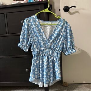 Sky Blue Floral V-Neck Top